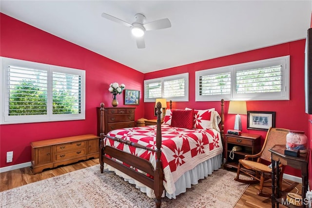 1500 Ridgewood Dr, Saint Louis, MO 63126 - bedroom with lofted ceiling, wood finished floors, and a ceiling fan