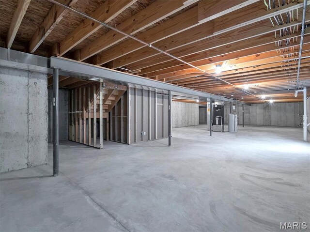 602 S Ballas Rd, Saint Louis, MO 63122 - unfinished basement with stairs, a water softener system, and heating unit