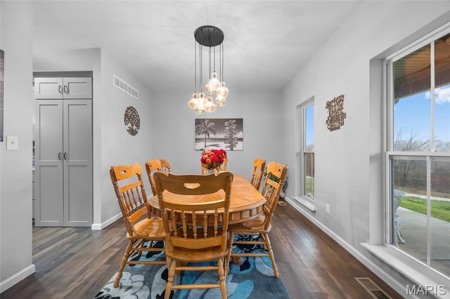 13160 Mammoth Rd, De Soto, MO 63020 - dining area featuring dark wood-style flooring and a chandelier