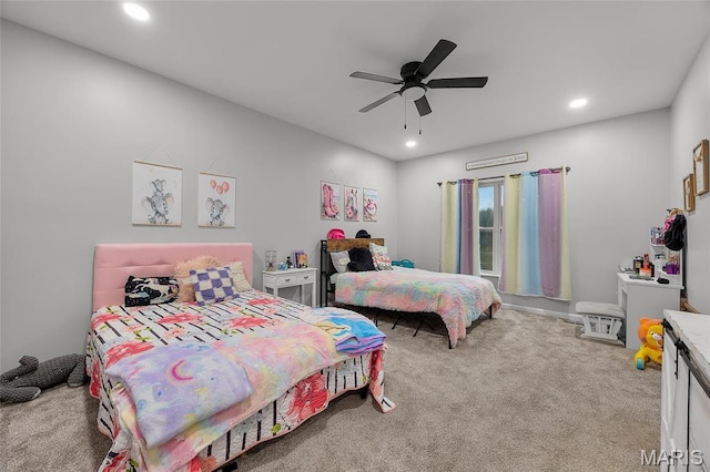 13160 Mammoth Rd, De Soto, MO 63020 - carpeted bedroom with recessed lighting and a ceiling fan
