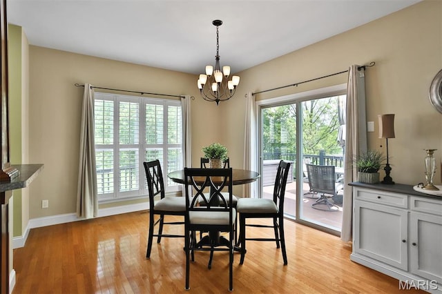 1304 Forest Way, Wentzville, MO 63385 - dining room with a chandelier, light wood-style floors, and baseboards