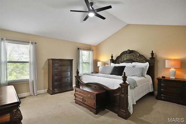 1304 Forest Way, Wentzville, MO 63385 - bedroom featuring lofted ceiling, light carpet, baseboards, and ceiling fan