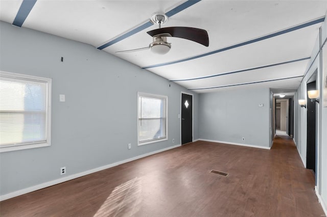 343 Del Vista Dr, Villa Ridge, MO 63089 - spare room featuring ceiling fan, wood finished floors, and baseboards