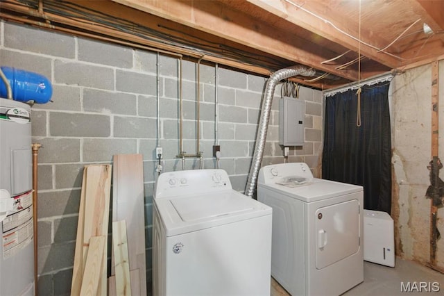 10660 Carroll Wood Way, Saint Louis, MO 63128 - washroom featuring electric panel, washer and clothes dryer, and electric water heater