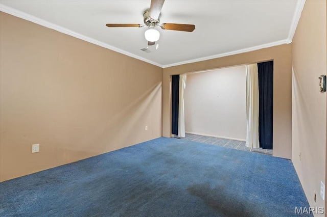 8934 Litzsinger Rd, Saint Louis, MO 63144 - carpeted empty room with ornamental molding and ceiling fan