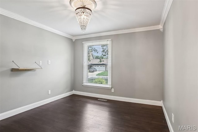 2113 Fairway Bnd, Chesterfield, MO 63017 - unfurnished room with ornamental molding, a chandelier, wood finished floors, and baseboards