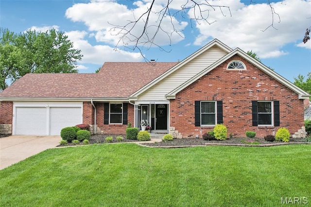 2113 Fairway Bnd, Chesterfield, MO 63017 - view of front of property featuring an attached garage, a front lawn, brick siding, driveway, and roof with shingles
