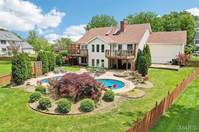 2113 Fairway Bnd, Chesterfield, MO 63017 - back of house with a wooden deck, a patio, and a chimney
