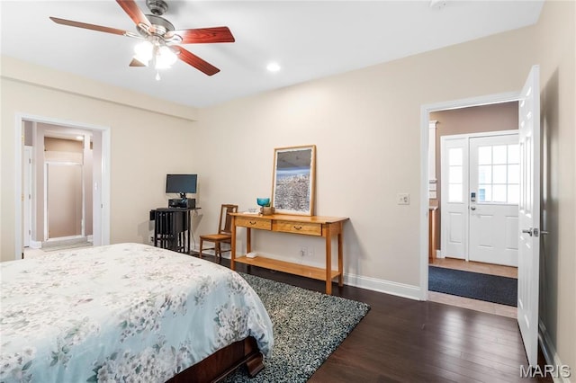2521 High School Dr, Saint Louis, MO 63144 - bedroom with wood finished floors, recessed lighting, baseboards, and a ceiling fan
