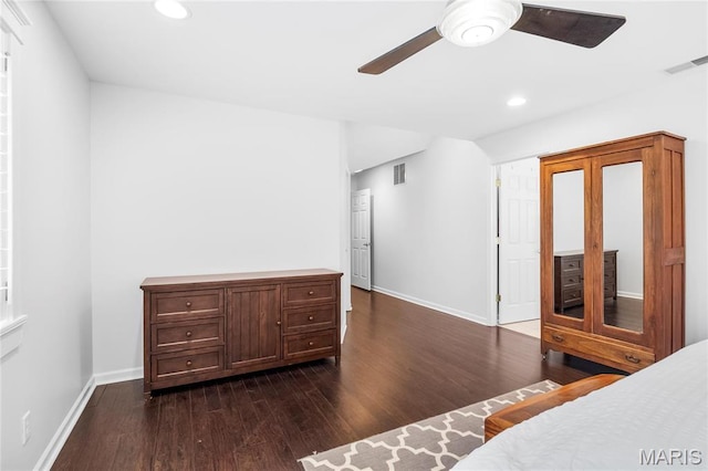 2521 High School Dr, Saint Louis, MO 63144 - bedroom featuring recessed lighting, dark wood-style flooring, baseboards, and a ceiling fan