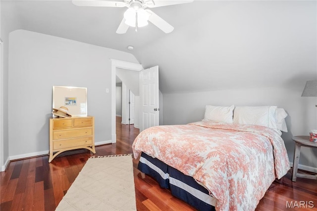 2521 High School Dr, Saint Louis, MO 63144 - bedroom with vaulted ceiling, wood finished floors, ceiling fan, and baseboards