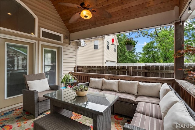 2521 High School Dr, Saint Louis, MO 63144 - view of patio featuring outdoor lounge area, fence, and ceiling fan