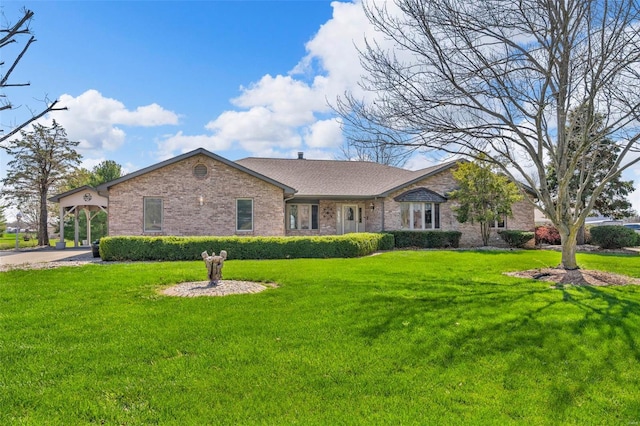 8620 State Route 163, Belleville, IL 62223 - single story home with brick siding, a front yard, and roof with shingles