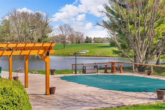8620 State Route 163, Belleville, IL 62223 - view of swimming pool featuring a water view, a patio, a yard, and a pergola