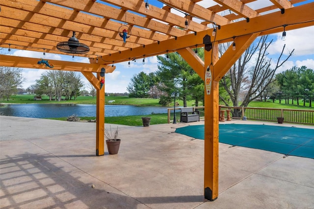 8620 State Route 163, Belleville, IL 62223 - view of pool featuring a water view, a pergola, a patio area, and ceiling fan