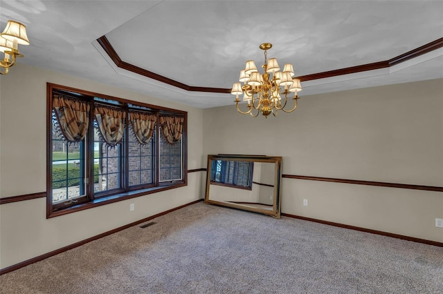 8620 State Route 163, Belleville, IL 62223 - carpeted empty room featuring a chandelier, a tray ceiling, baseboards, and ornamental molding