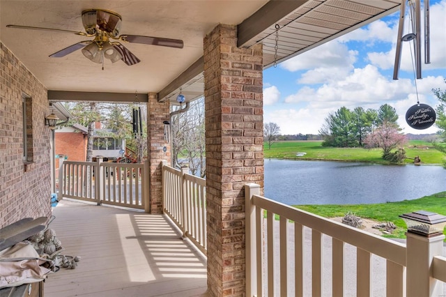 8620 State Route 163, Belleville, IL 62223 - wooden deck featuring a water view and a ceiling fan