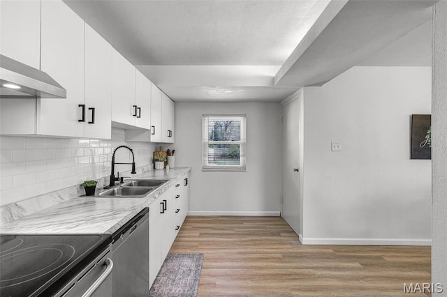 35 Florissant Park Dr, Florissant, MO 63031 - kitchen featuring a sink, appliances with stainless steel finishes, light wood-style floors, baseboards, and backsplash