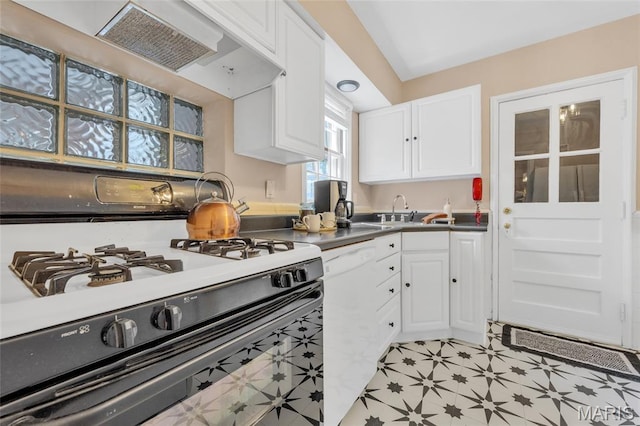 1010 Briarton Dr, Saint Louis, MO 63126 - kitchen featuring gas range oven, dishwasher, white cabinetry, and light flooring