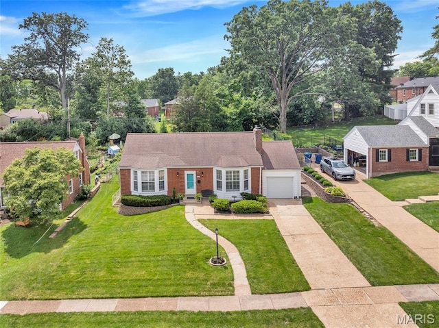 1010 Briarton Dr, Saint Louis, MO 63126 - cape cod home featuring brick siding, concrete driveway, an attached garage, and a front yard