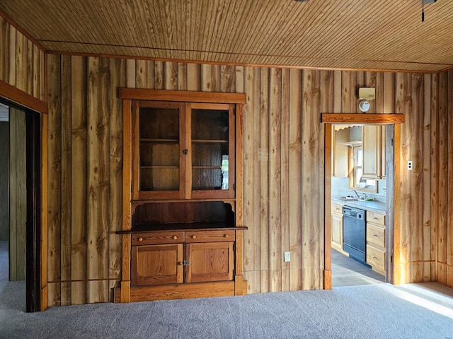 1501 S Main St, Hillsboro, IL 62049 - bedroom with wood walls, a sink, carpet floors, and wood ceiling