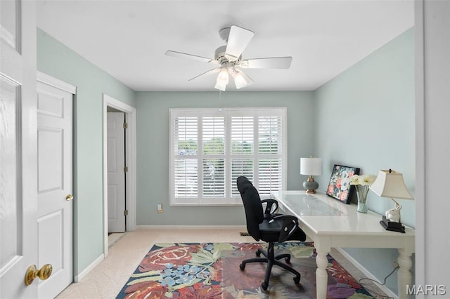 1114 Lockett Rd, Des Peres, MO 63131 - home office featuring carpet, baseboards, and ceiling fan