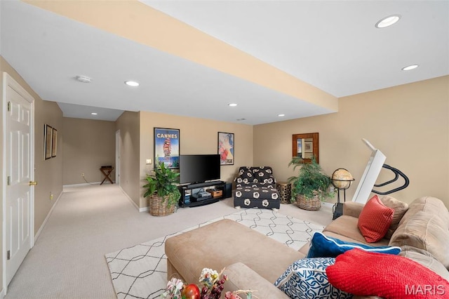 1114 Lockett Rd, Des Peres, MO 63131 - living room featuring baseboards, carpet floors, and recessed lighting