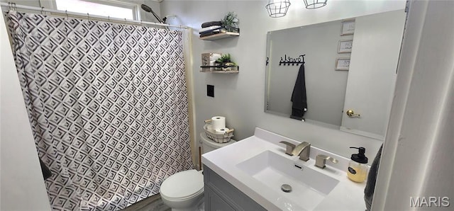 530 W Holmes, Chester, IL 62233 - full bathroom featuring vanity, toilet, and a shower with shower curtain
