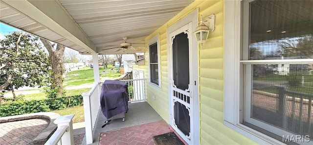 530 W Holmes, Chester, IL 62233 - covered porch featuring a ceiling fan and a grill