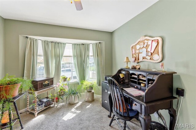 114 Fort Dodge Dr, Wright City, MO 63390 - home office featuring carpet and ceiling fan
