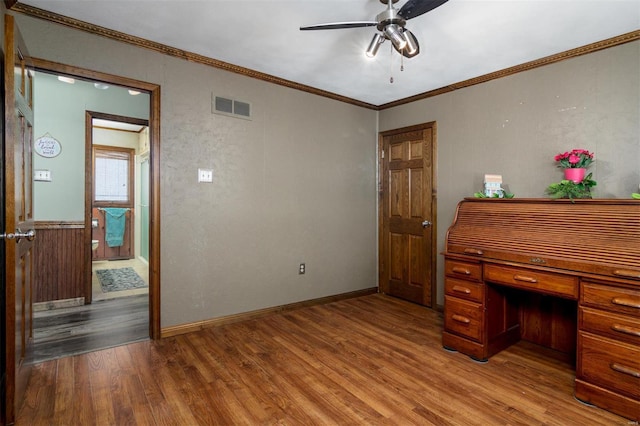 132 S Duncan St, Marine, IL 62061 - office featuring light wood-style floors, ceiling fan, ornamental molding, and baseboards