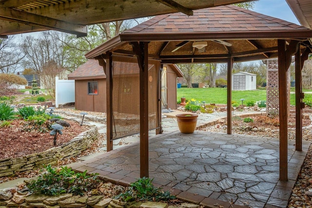 132 S Duncan St, Marine, IL 62061 - view of patio / terrace with a gazebo, an outbuilding, and a storage shed
