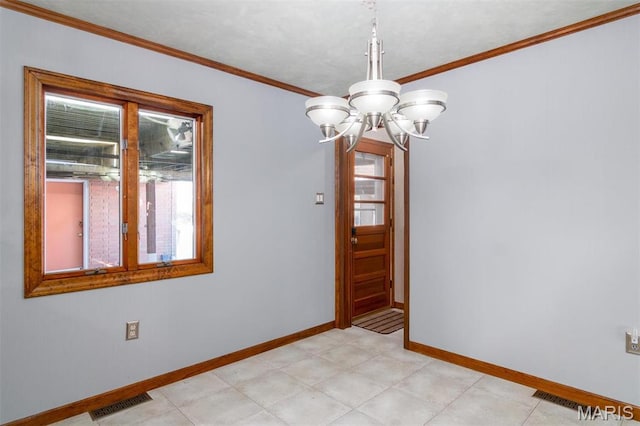 132 S Duncan St, Marine, IL 62061 - unfurnished room with ornamental molding, baseboards, and a chandelier