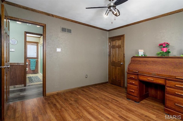 132 S Duncan St, Marine, IL 62061 - office featuring light wood-style floors, ceiling fan, ornamental molding, and baseboards