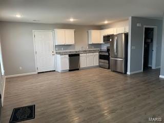 134 Southview Dr, Jackson, MO 63755 - kitchen featuring stainless steel appliances, baseboards, white cabinets, recessed lighting, and dark wood-style floors