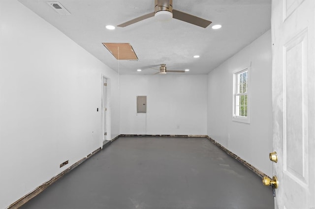 47 E Adams Dr E, St Louis, IL 62206 - unfurnished room with a ceiling fan, concrete flooring, recessed lighting, baseboards, and electric panel