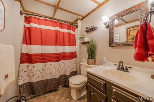 762 Crider Ln, Union, MO 63084 - bathroom with toilet, tile patterned flooring, vanity, and a shower with curtain