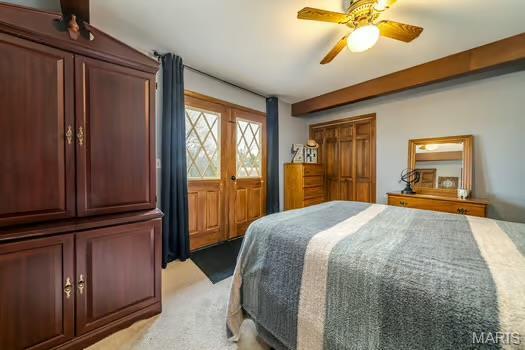 762 Crider Ln, Union, MO 63084 - bedroom featuring light carpet and ceiling fan