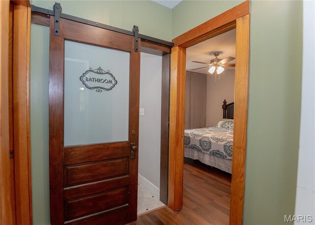 110 W Scioto St, St James, MO 65559 - hall featuring wood finished floors and a barn door