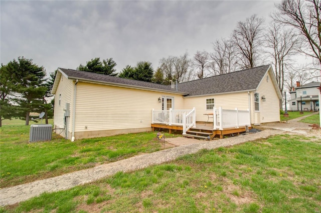 1508 State Route 140, Smithboro, IL 62284 - rear view of house with a wooden deck, cooling unit, and a lawn