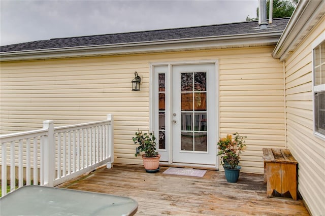 1508 State Route 140, Smithboro, IL 62284 - property entrance featuring a wooden deck and a shingled roof