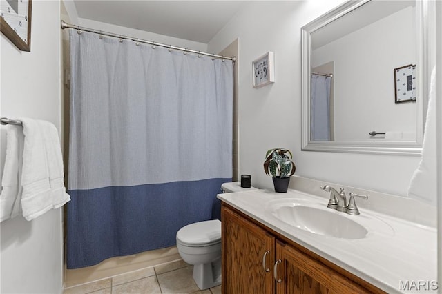16112 Ridgewoods Manor Cir, Ellisville, MO 63038 - full bathroom with vanity, toilet, tile patterned floors, and a shower with curtain