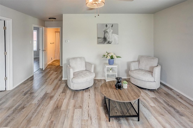1810 N Van Buren St, Litchfield, IL 62056 - living area featuring wood finished floors, ceiling fan, and baseboards