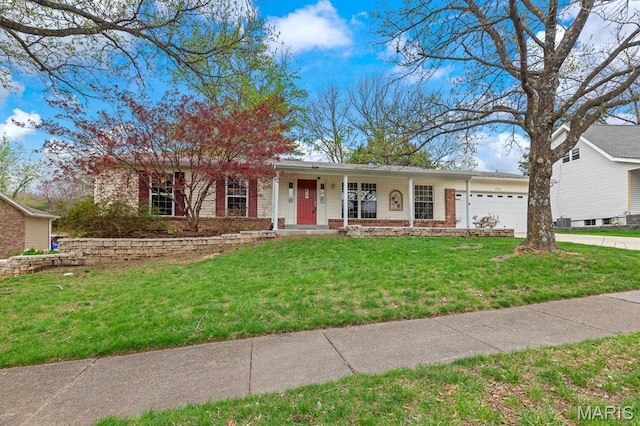 269 Braeshire Dr, Ballwin, MO 63021 - single story home featuring a porch, a garage, a front yard, and concrete driveway