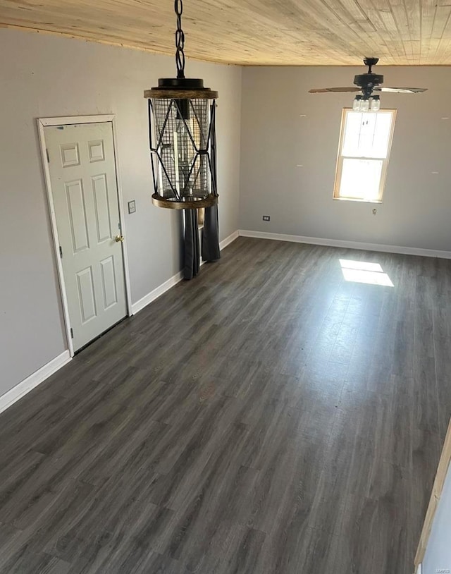 42661 State Highway Mm, Malden, MO 63863 - unfurnished dining area featuring ceiling fan, dark wood-type flooring, baseboards, and wooden ceiling