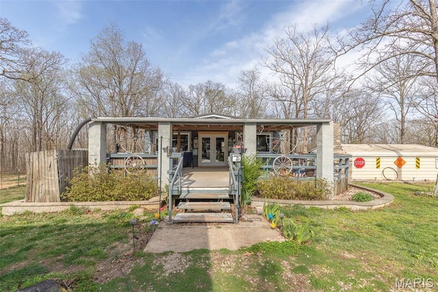 345 Johns Branch Rd, Wappapello, MO 63966 - view of front of home featuring french doors, fence, and a deck
