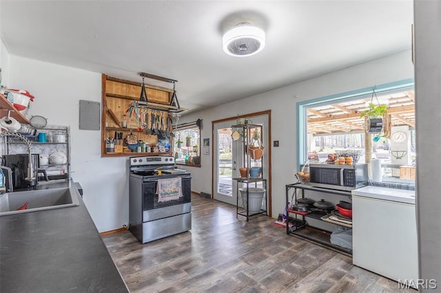 345 Johns Branch Rd, Wappapello, MO 63966 - kitchen featuring stainless steel appliances, dark wood-type flooring, and a sink