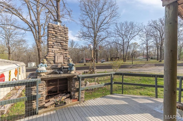 345 Johns Branch Rd, Wappapello, MO 63966 - wooden terrace featuring a fireplace