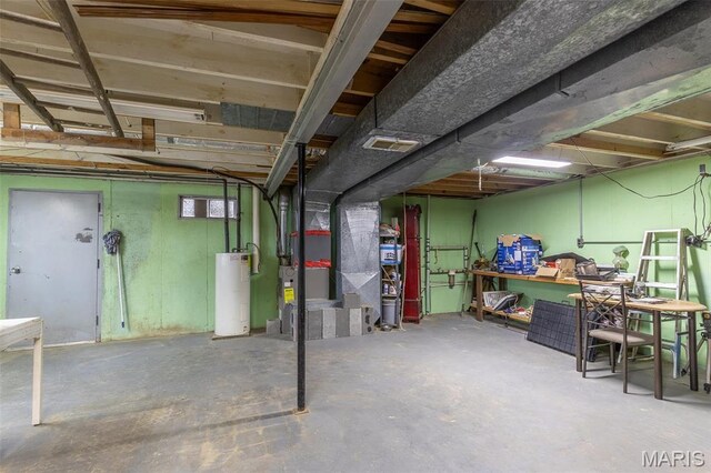 345 Johns Branch Rd, Wappapello, MO 63966 - unfinished basement featuring water heater and heating unit