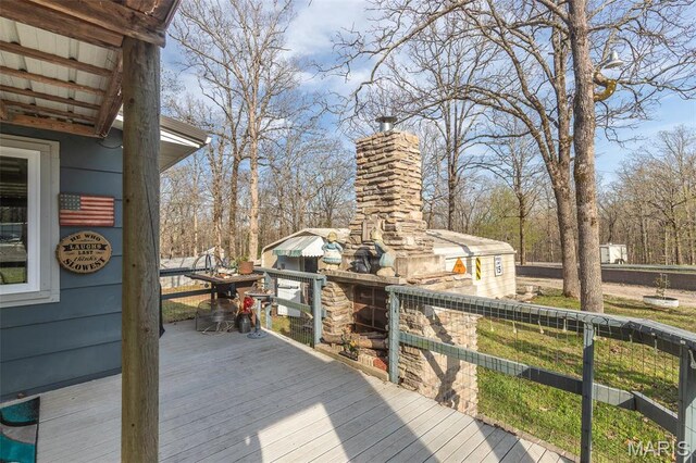345 Johns Branch Rd, Wappapello, MO 63966 - wooden terrace with a fireplace